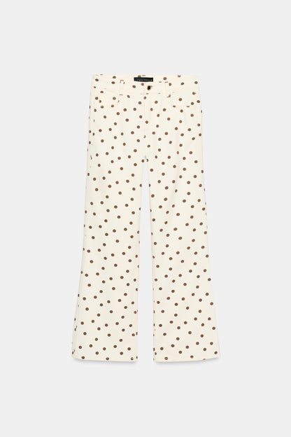 JEANS Z1975 MINI BOCA DE SINO CINTURA MÉDIA BOLINHAS - Branco-marfim