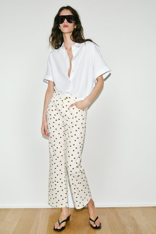 JEANS Z1975 MINI BOCA DE SINO CINTURA MÉDIA BOLINHAS - Branco-marfim