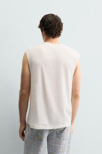 T-SHIRT TANK DE ALGODÃO-LINHO COM PATCH