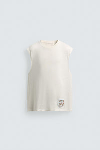 T-SHIRT TANK DE ALGODÃO-LINHO COM PATCH