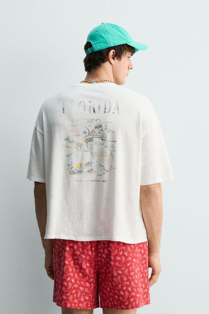 T-SHIRT LAVADA DE ALGODÃO-LINHO FLORIDA