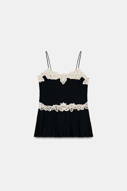 TOP DE RENDA CONTRASTE ZW COLLECTION - Branco / Preto