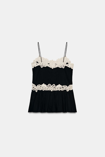 TOP DE RENDA CONTRASTE ZW COLLECTION - Branco / Preto