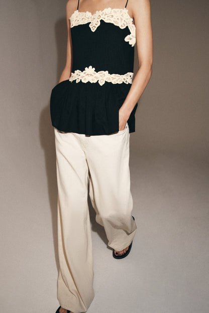 TOP DE RENDA CONTRASTE ZW COLLECTION - Branco / Preto