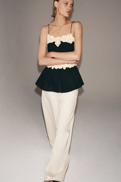 TOP DE RENDA CONTRASTE ZW COLLECTION - Branco / Preto