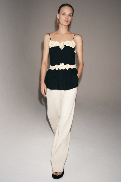 TOP DE RENDA CONTRASTE ZW COLLECTION - Branco / Preto