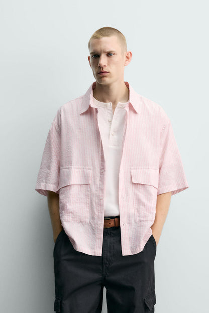 CAMISA JACQUARD COM RELEVO ÀS RISCAS