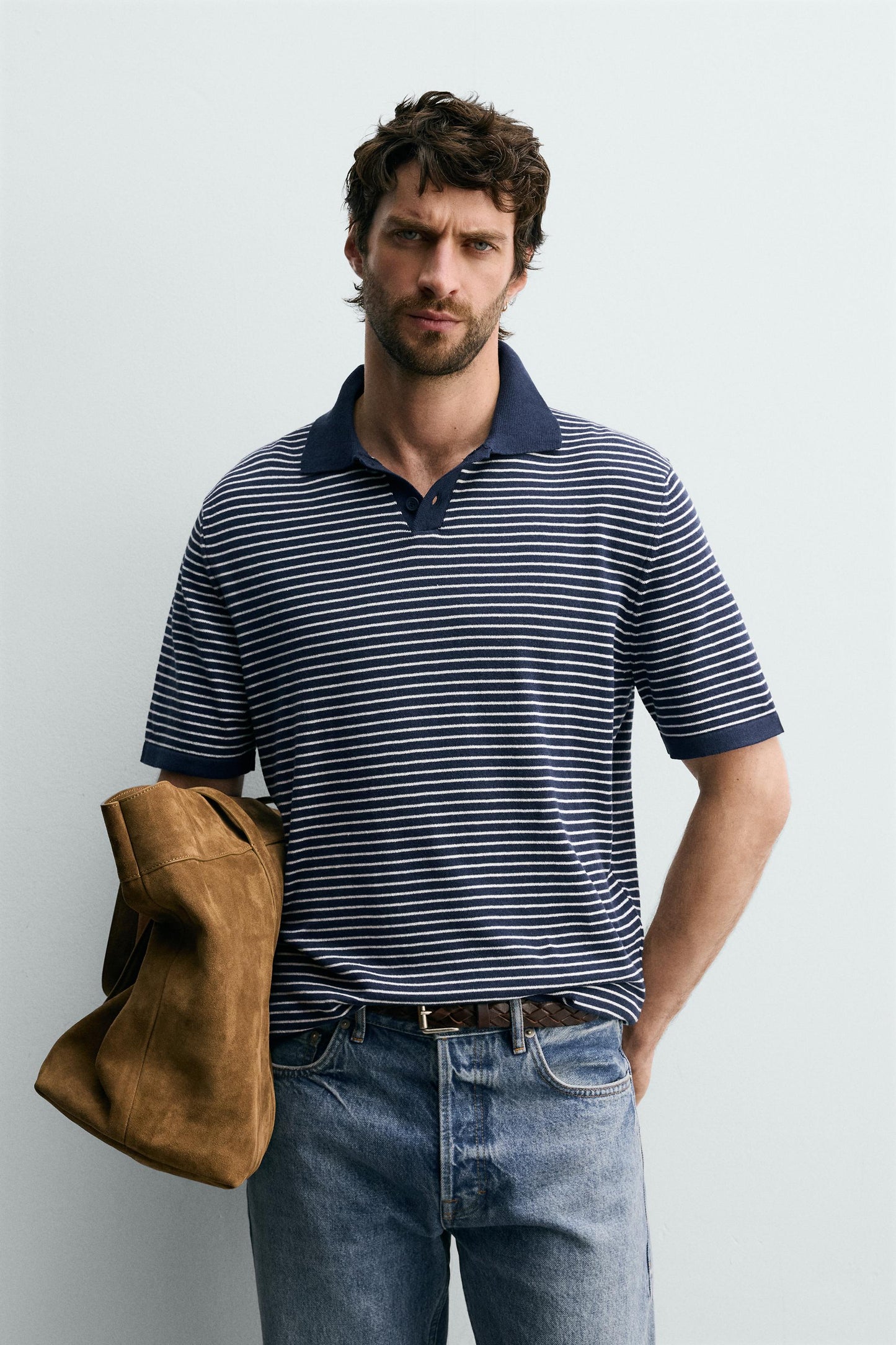 POLO DE MALHA JACQUARD ÀS RISCAS