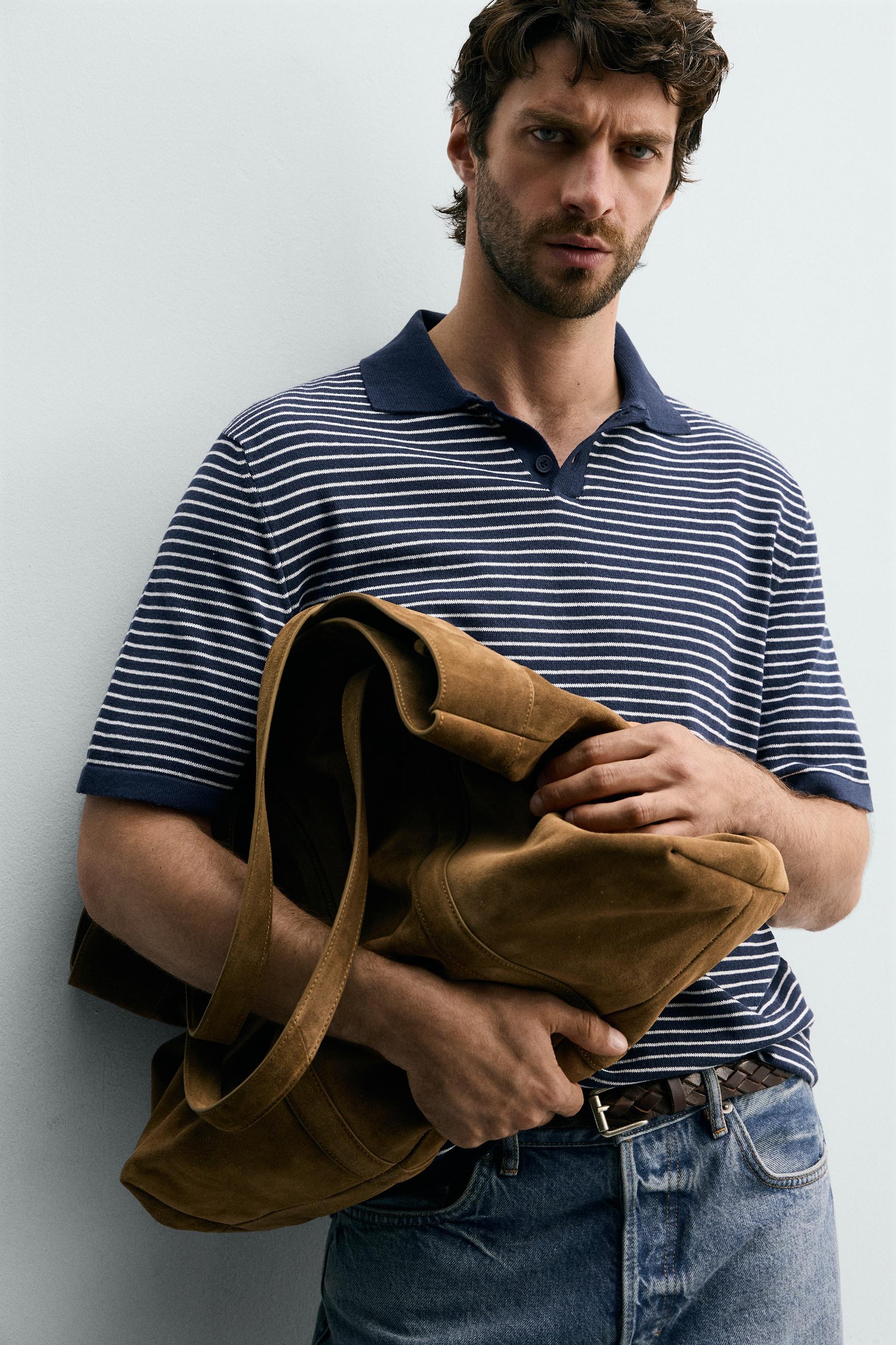 POLO DE MALHA JACQUARD ÀS RISCAS