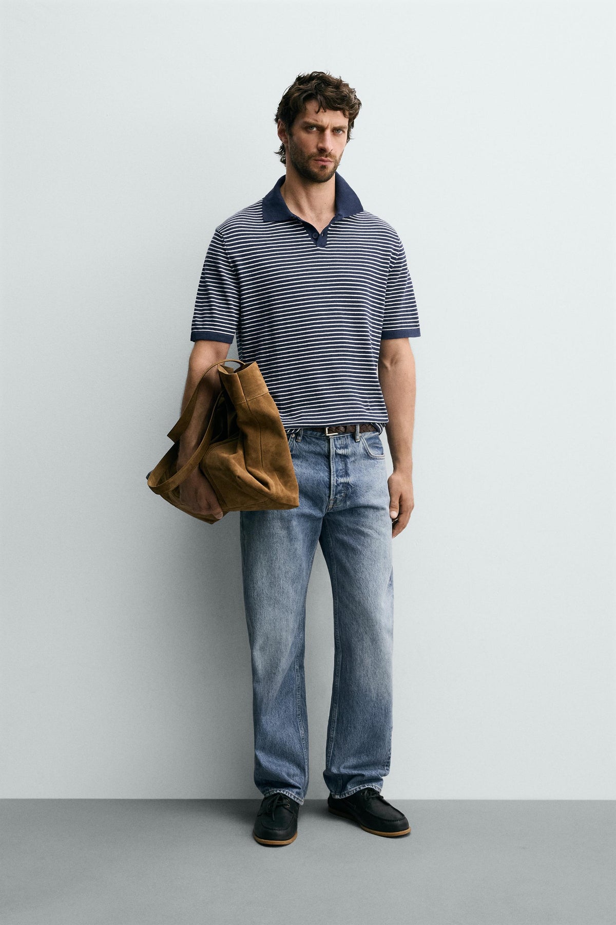 POLO DE MALHA JACQUARD ÀS RISCAS