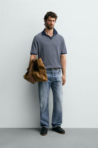 POLO DE MALHA JACQUARD ÀS RISCAS