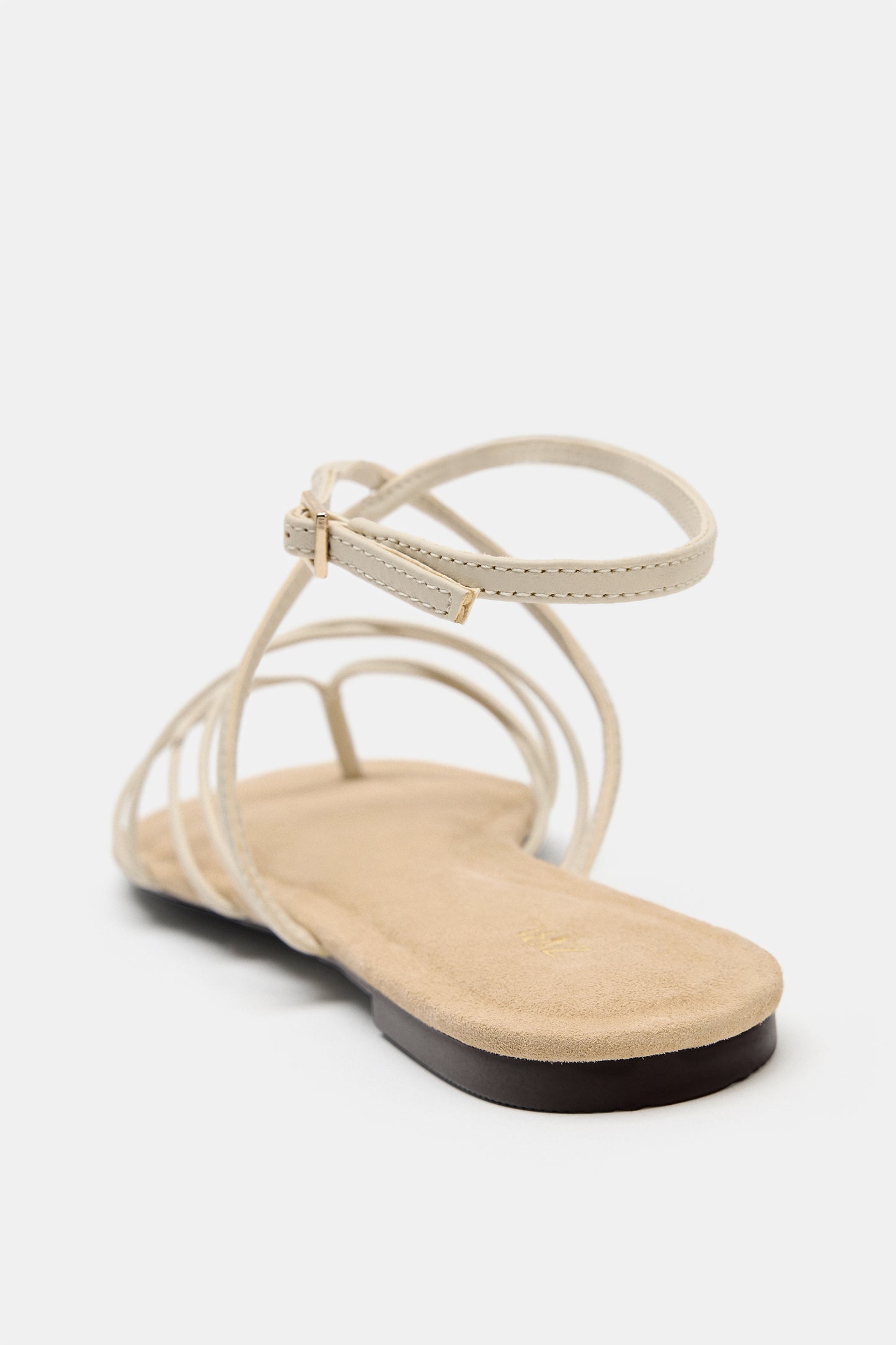 SANDÁLIA RASA DE TIRAS DE PELE - Branco-cru