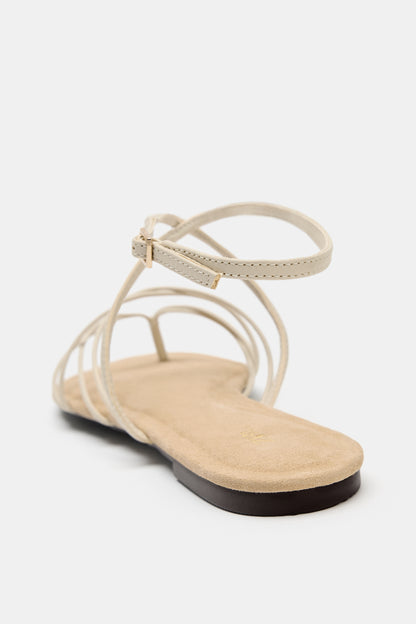 SANDÁLIA RASA DE TIRAS DE PELE - Branco-cru