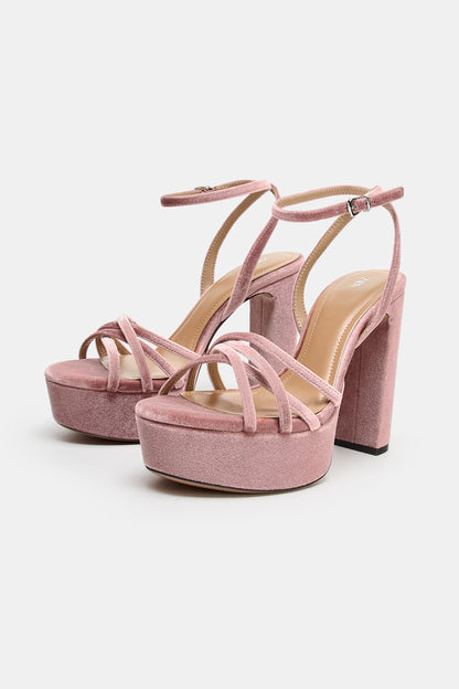 SANDÁLIA PLATAFORMA EFEITO VELUDO - Rosa