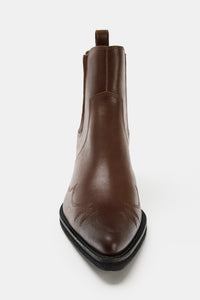 BOTIM COWBOY DE PELE COM BORDADOS - Castanho
