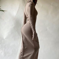 Vestido americano de verão transfronteiriço novo vestido slim streetstyle, de manga comprida, com capuz de cor sólida e de bainha invertida, ajustado às ancas para mulheres
