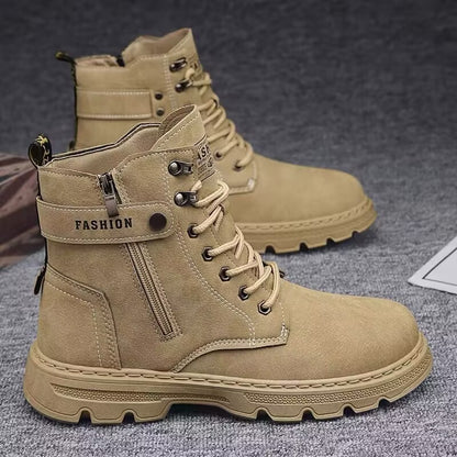 Sapatos masculinos de cano alto, sapatos de proteção para caminhadas ao ar livre na primavera, botas de trabalho, botas Martin de trabalho, calçado da moda para desportos de motociclismo masculino