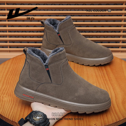 Botas de neve quentes forradas a lã guerreira, sapatos de algodão de inverno simples e de sola espessa, elegantes e versáteis para viagens ao ar livre