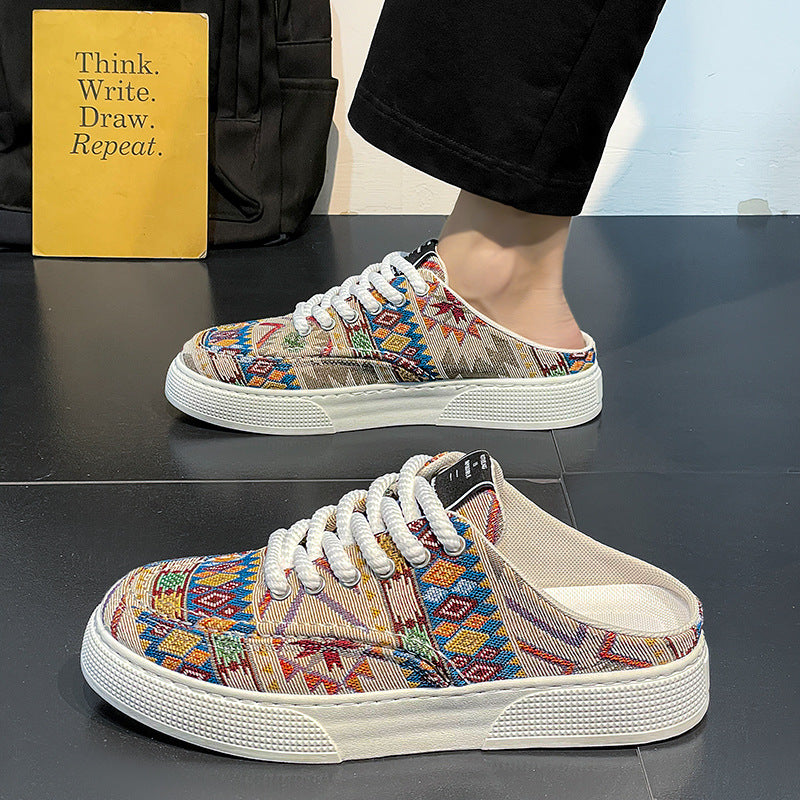 Sapatos de lona para homem, ténis desportivos respiráveis de marca de nicho de primavera, sapatos de salto versáteis para homem, chinelos de meio pé