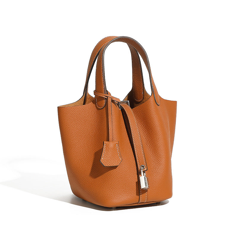 Malas 2026 Nova Cesta de Couve com Balde Bolsa de Mulher TC Mala de Pele Genuína Mala de Mãe Bolsa de Noiva Sensação de Luxo de Casamento