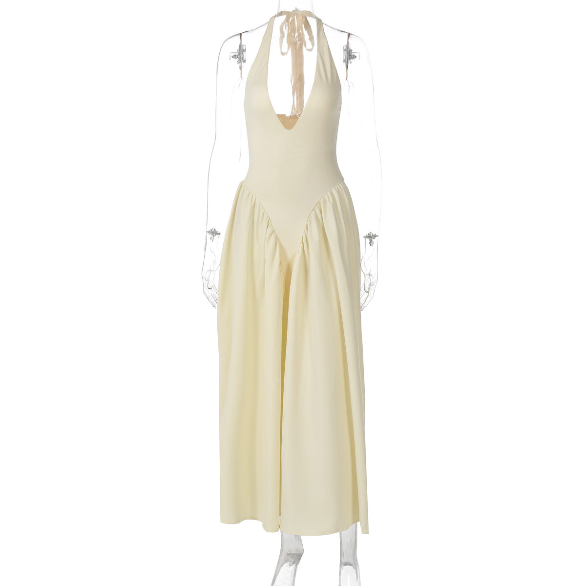 Vestido elegante e elegante para mulheres, vestido bestseller cross-fronteiriço da Amazon, de cor sólida, sexy com decote oco oco em V profundo