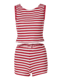 Bestseller transfronteiriço da Amazon, novo top-shirt de alças às riscas às riscas, calções slim fit sexy, conjunto de roupa feminina de duas peças