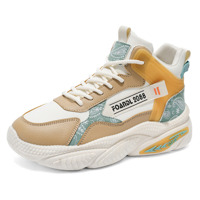 Sapatos masculinos de cano alto, novos sapatos desportivos juvenis de basquetebol de outono 2025, corrida casual, ténis de pai com sola grossa que aumentam a altura e na moda