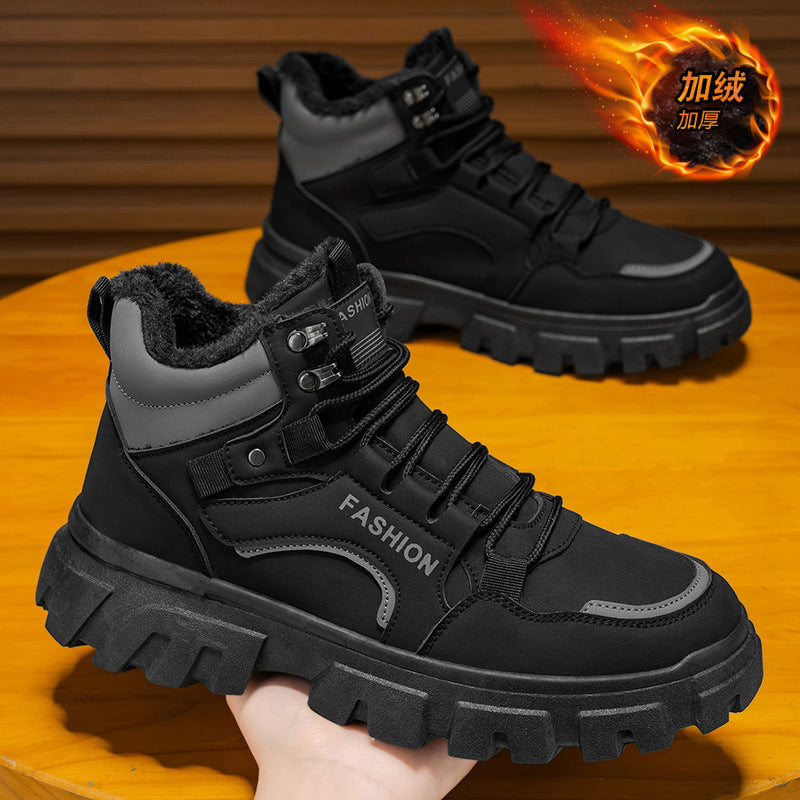 Botas Martin antiderrapantes com sola grossa e sola grossa, sapatos de algodão forrados a polar, botas de trabalho de neve para o inverno de 2025