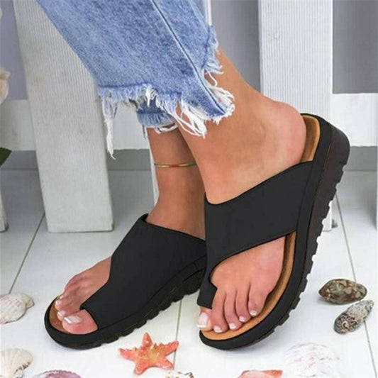 Comércio Estrangeiro Sapatilhas de Pele Exterior de Mulher Exterior de Tamanho Grande Sandálias de Salto Cunha sobre a Ponta Exterior Calçado Feminino de Comércio Exterior Feminino Plus Size em Stock 40-43