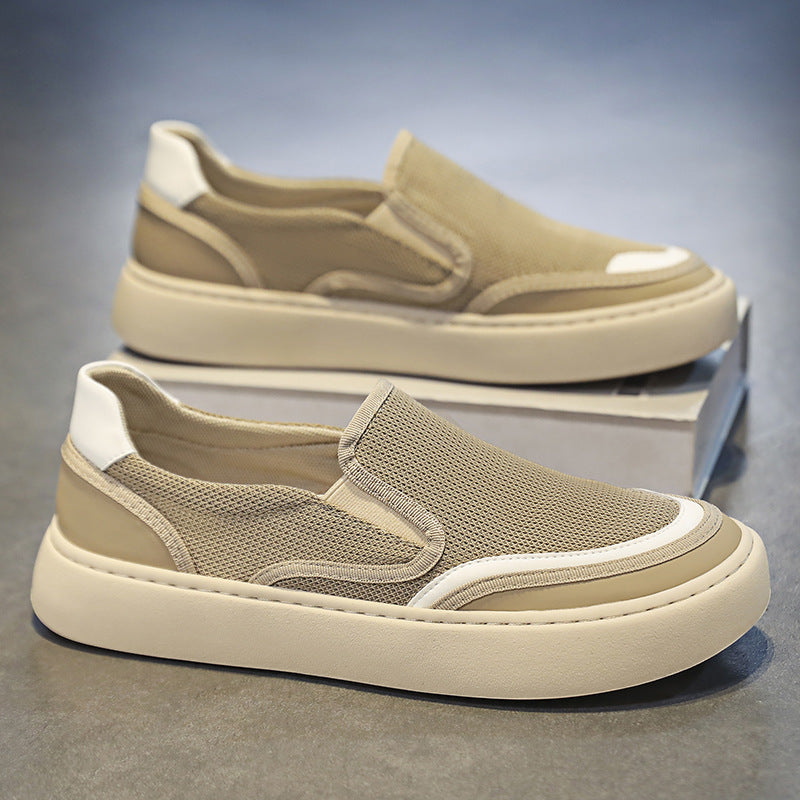 Sapatos masculinos de lona 2025 Ténis pretos finos e versáteis casuais de verão, sapatos de tecido slip-on para homem