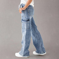 Em Stock Europeu e Americano Outono 2025 Novos Jeans de Atacadores para Mulher, Calças de trabalho casuais largas de perna direita, Lavadas