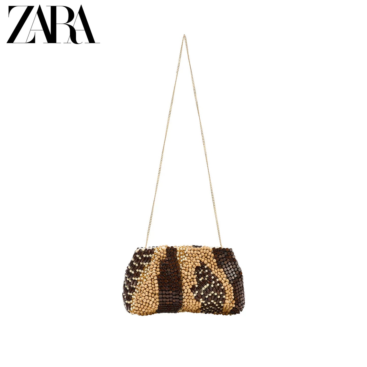 Bolsa feminina ZARA, lançamento da coleção verão 2026: design color block com aplicações de miçangas, modelo transversal/clutch rígido, código 6250710 700