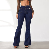 Novas Jeans Slim Slim Slim Flared da Amazon Primavera Transfronteiriça 2025 para mulher, calças compridas de cintura alta em retalhos em stock