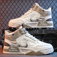 Sapatos masculinos chineses da moda, sapatos originais e versáteis de nicho para o quadro branco que aumentam a altura, sapatos desportivos casuais de outono de corte alto e modernos
