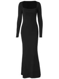 Vestido Decorativo Retallado de Verão Feminino Transfronteiriço de Verão de Cor Sólida Slim, de decote longo e decote em U, Patchwork