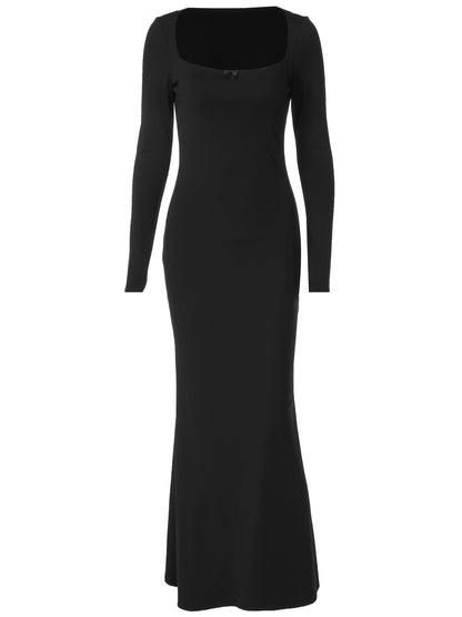 Vestido Decorativo Retallado de Verão Feminino Transfronteiriço de Verão de Cor Sólida Slim, de decote longo e decote em U, Patchwork