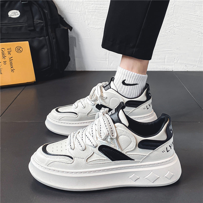 Sapatos masculinos, ténis brancos primaveres, ténis modernos de sola grossa masculina, sapatos desportivos desportivos versáteis para homens que aumentam a temperatura