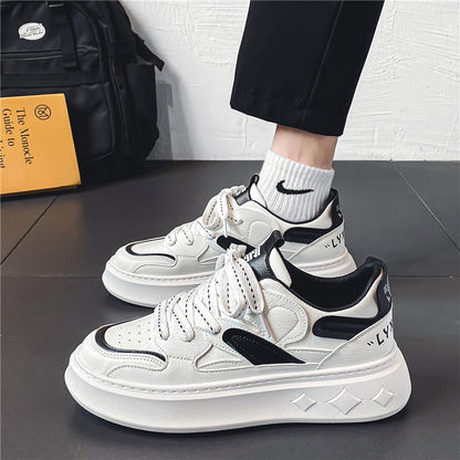 Sapatos masculinos, ténis brancos primaveres, ténis modernos de sola grossa masculina, sapatos desportivos desportivos versáteis para homens que aumentam a temperatura
