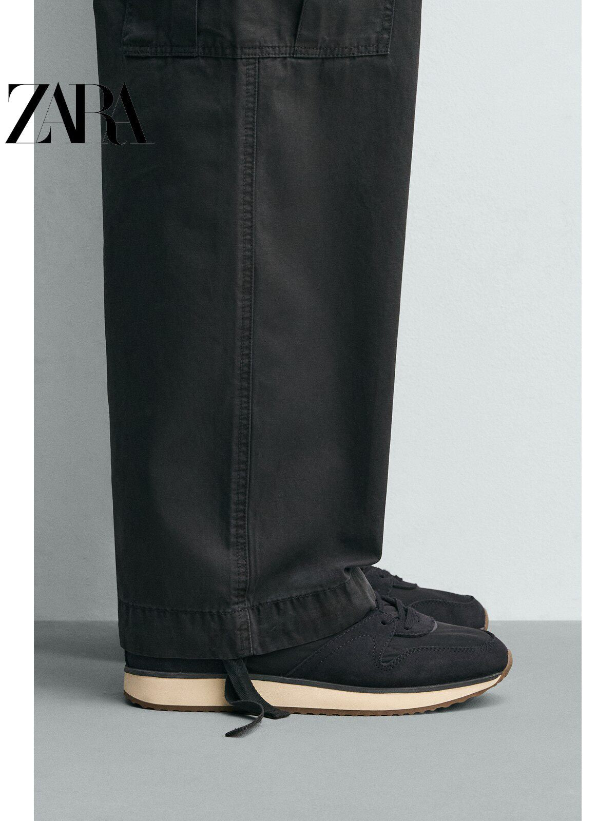ZARA 2026 Verão Novo Sapatos Masculinos com Detalhes em Camurça e Couro: Sapatos Esportivos Casuais 2346820 400