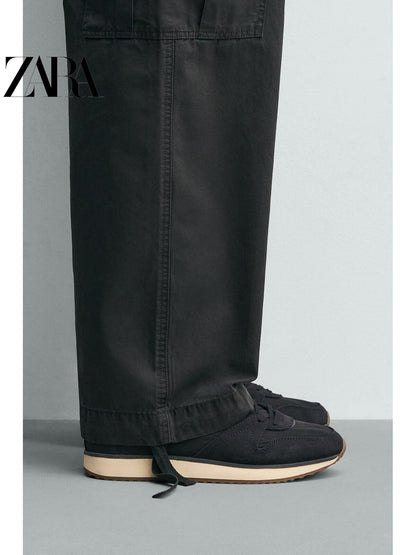 ZARA 2026 Verão Novo Sapatos Masculinos com Detalhes em Camurça e Couro: Sapatos Esportivos Casuais 2346820 400