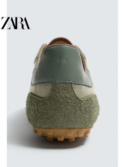 Sapatos masculinos ZARA, lançamento da coleção verão 2026, com detalhes em camurça, modelo retrô, com cadarço e leves, código 2365720 512.