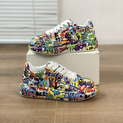 Sapatos coloridos de pai para mulheres, tendência de verão e outono Novos graffiti estampados da Amazon, sapatos casuais plus size