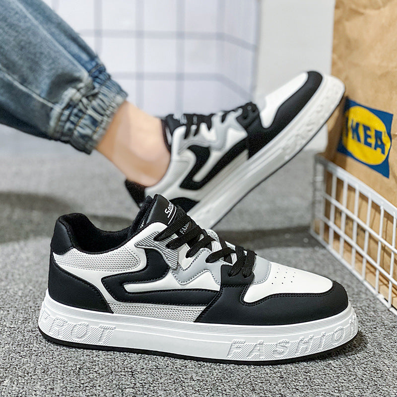 Sapatos de verão masculinos, ténis masculinos de malha respiráveis, sapatos desportivos casuais versáteis em pele preta e branca, sapatos brancos para homens