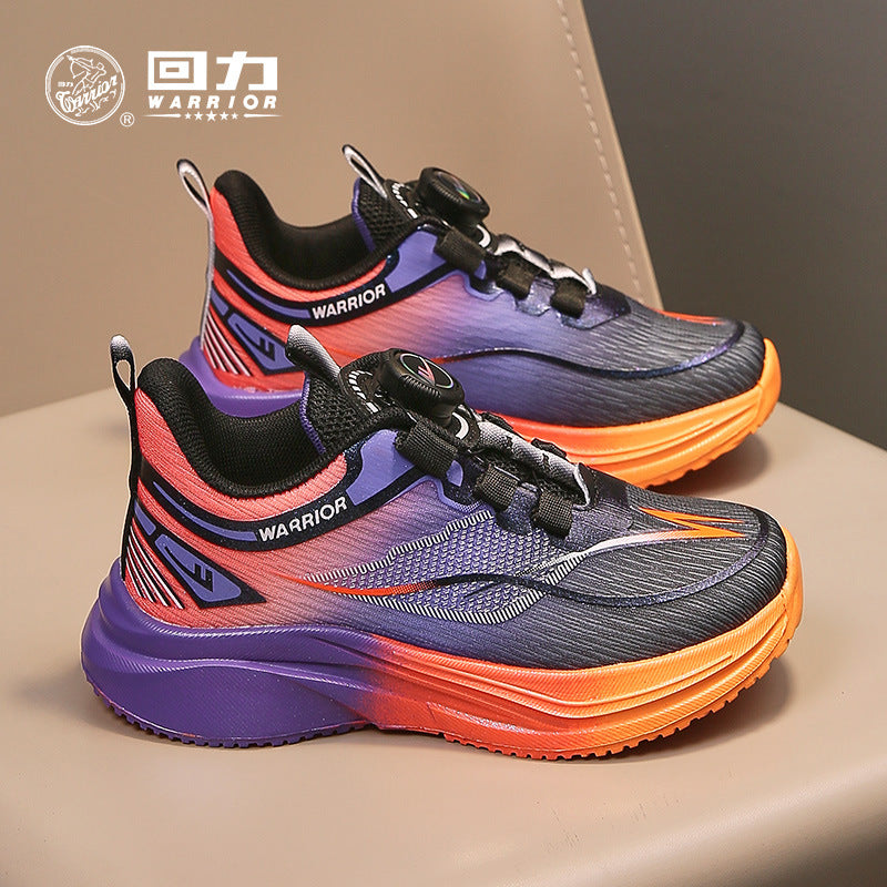 Ténis leves com sola para rapazes e raparigas, sapatos infantis Warrior outono novos, sapatos de botão na moda, sapatos de rede respiráveis, versáteis