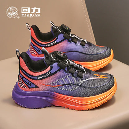 Ténis leves com sola para rapazes e raparigas, sapatos infantis Warrior outono novos, sapatos de botão na moda, sapatos de rede respiráveis, versáteis