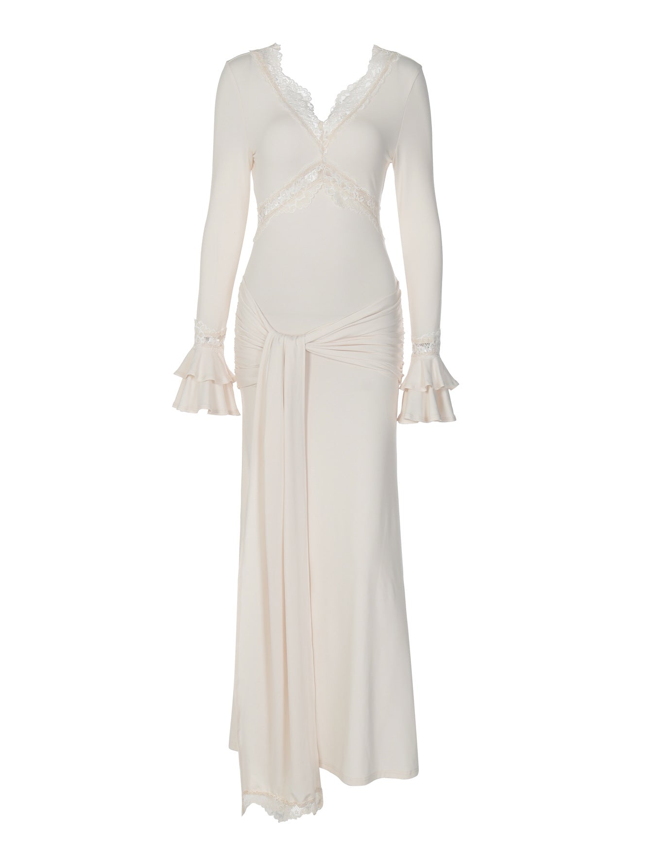 Vestido feminino feminino elegante de decote em V e decote em V mais vendido da Amazon, vestido de gravata ajustado de mangas longas com folhos e mangas longas