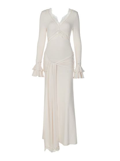Vestido feminino feminino elegante de decote em V e decote em V mais vendido da Amazon, vestido de gravata ajustado de mangas longas com folhos e mangas longas