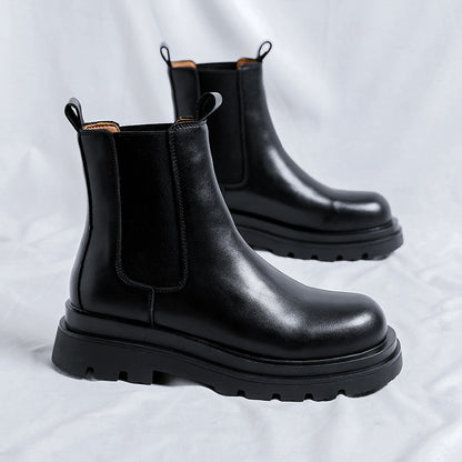 Botas Chelsea para homens, sapatos de couro de cano alto, botas de tubo de fumo, botas Martin primavera e outono britânicas para homens, botas pretas respiráveis de verão para homens