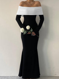 Moda clássica francesa, com blocos de cor, vestido comprido sem mangas e ajustado à anca, ajustado à anca, para exportação por grosso