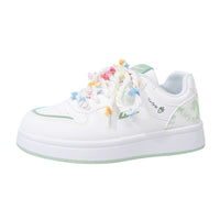 Sapatos Warrior matcha verde dopamina com sola grossa, sapatos quentes de estudante com atacadores, tie-dye e respiráveis, sapatos femininos de alto valor com blocos de cor